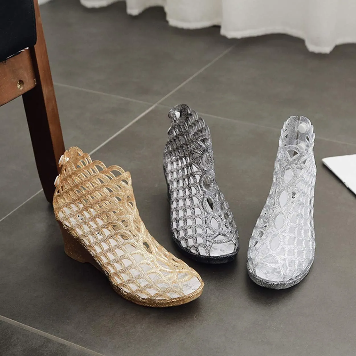xsby Summer Style Summer Shoes Women Wedges Sandals High Heels Women Summer Shoes Glass Slipper Jelly Shoe
