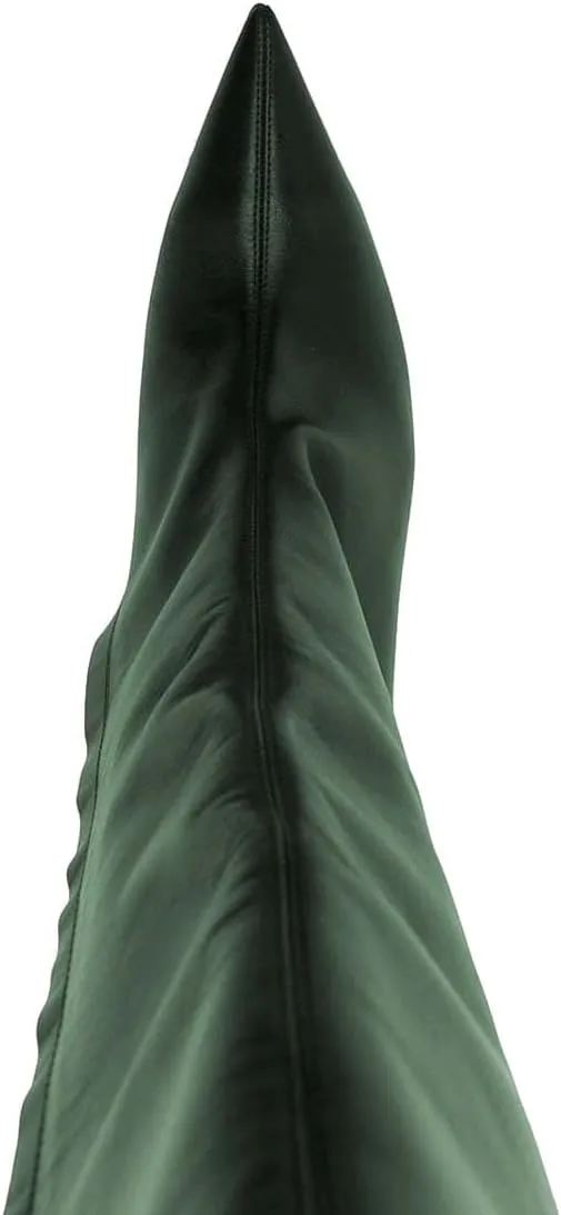 XYD Women Sexy Rivets Closed Pointed Toe Stiletto High Heel Knee High Boots Side Zipper Party Event Nightclub Shoes
