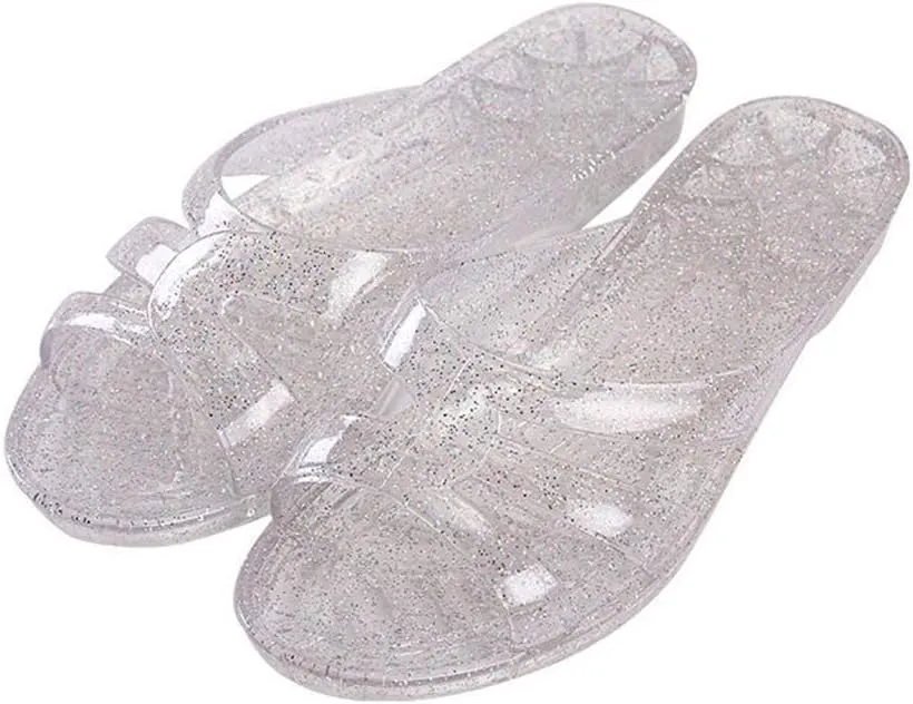 Yehopere Women's Jelly Sandals Flat Bling Crystal Summer Beach Rain Shoes Sandal
