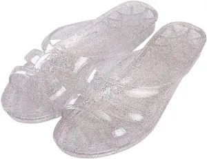 Yehopere Women's Jelly Sandals Flat Bling Crystal Summer Beach Rain Shoes Sandal
