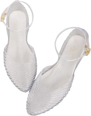 Yehopere Women's T-Strap Jelly Sandal Pointed Toe Clear Summer Beach Flat Sandals