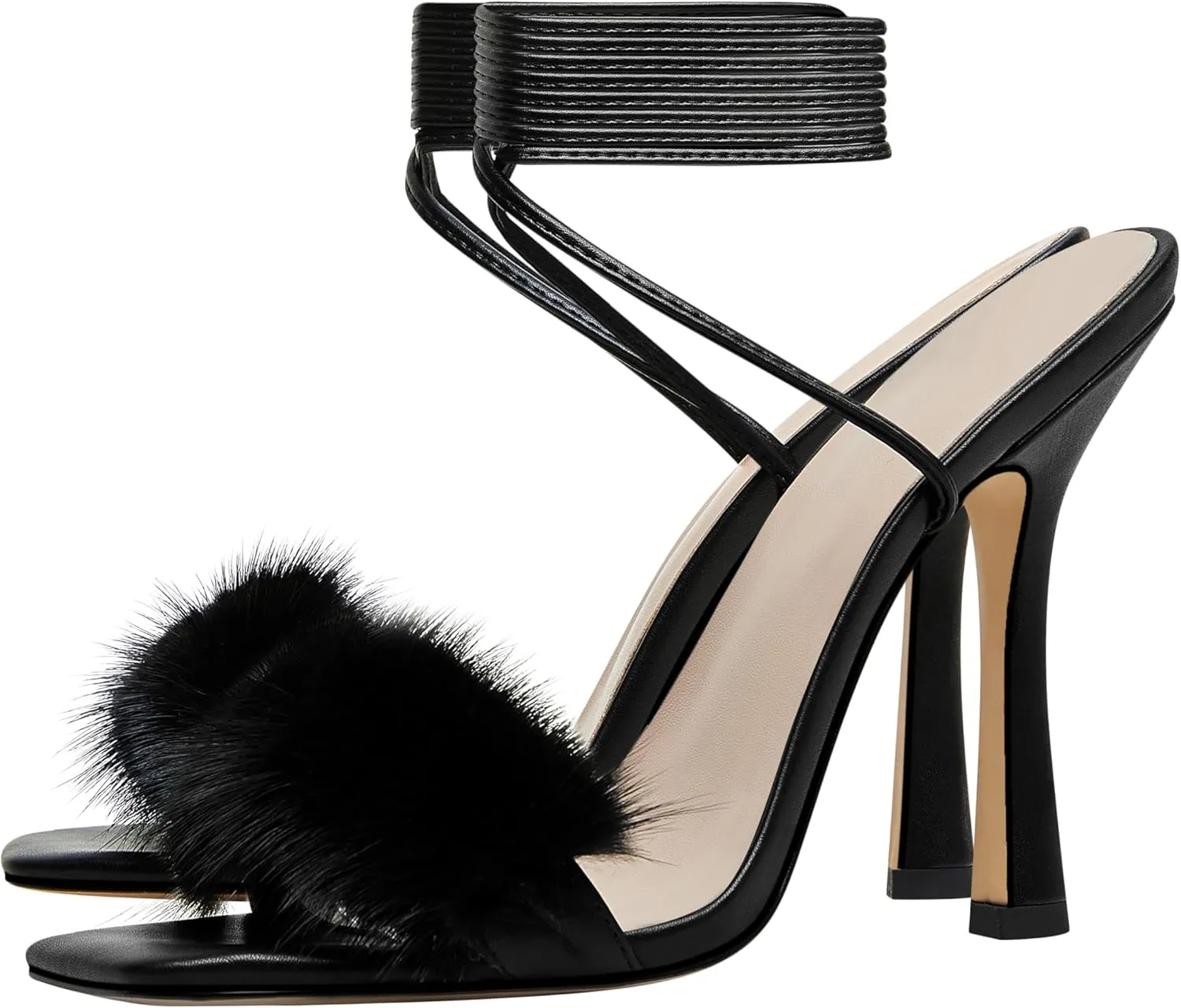 YODEKS Women's High Heel Sandals Strappy Stiletto High Heel Open Square Toe Shoes