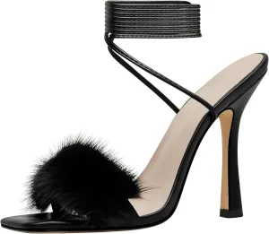 YODEKS Women's High Heel Sandals Strappy Stiletto High Heel Open Square Toe Shoes