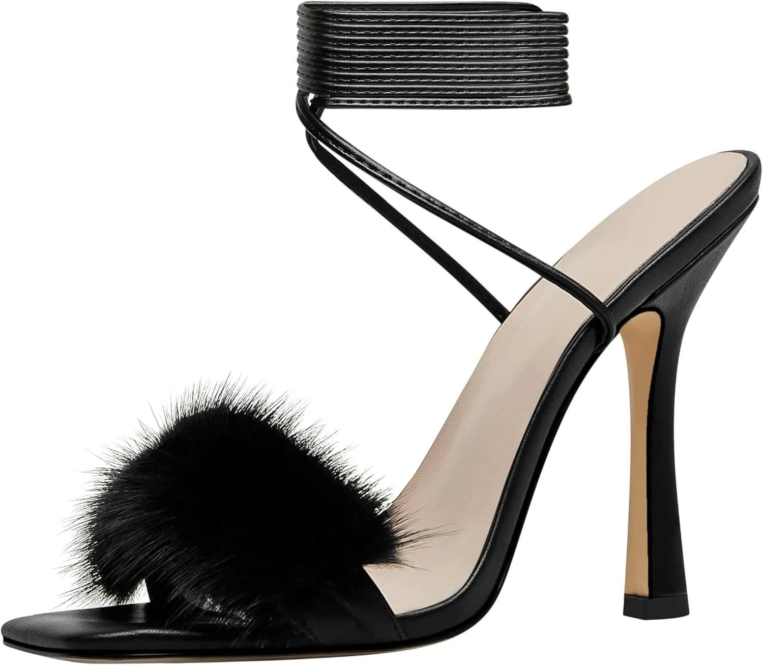 YODEKS Women's High Heel Sandals Strappy Stiletto High Heel Open Square Toe Shoes