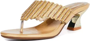 YooPrettyz Women T-Strap Slide Sandals Summer Beach Glitter Thong Sandal Chunky Heels