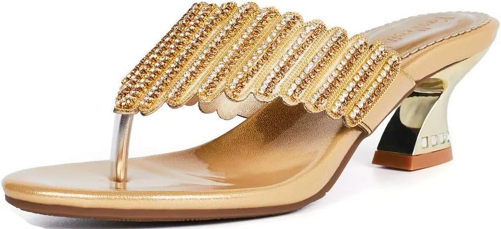 YooPrettyz Women T-Strap Slide Sandals Summer Beach Glitter Thong Sandal Chunky Heels