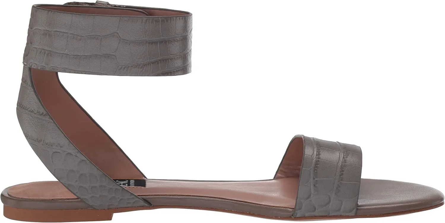 Zac Posen Women's Flat Sandal with Velcro Closure Ankle Strap Mule