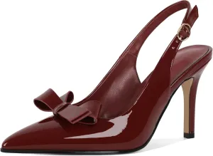 Zamikoo Bow Knot Slingback Heels for Women Pointed Toe Slip On Stilettos High Heel Pumps Shoes