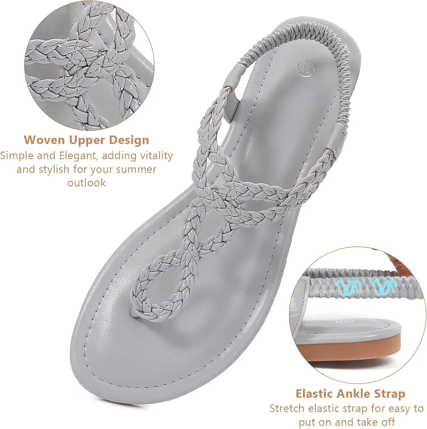 zeetoo Women's Flat Sandals Summer T-StrapThong Bohemian Casual Comfortable Dressy Sandals for Women