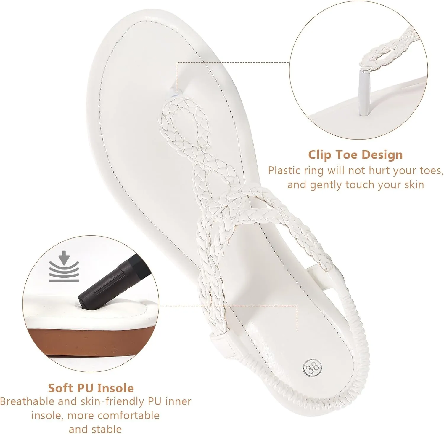 zeetoo Women's Flat Sandals Summer T-StrapThong Bohemian Casual Comfortable Dressy Sandals for Women