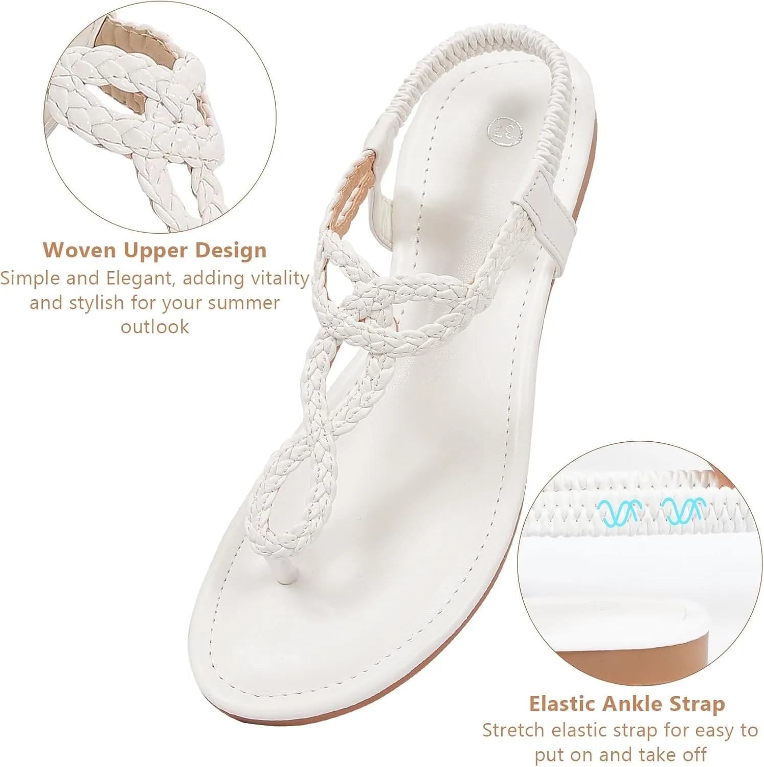 zeetoo Women's Flat Sandals Summer T-StrapThong Bohemian Casual Comfortable Dressy Sandals for Women