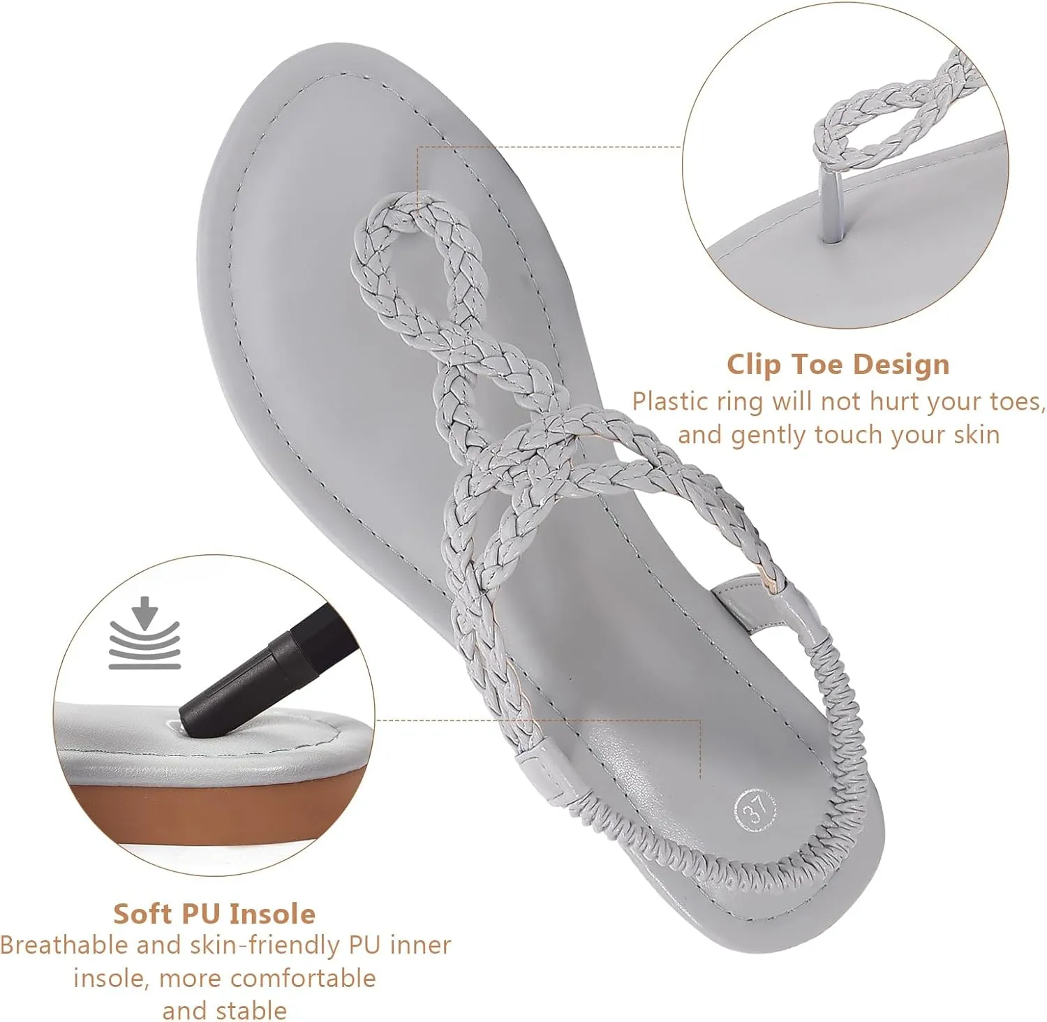 zeetoo Women's Flat Sandals Summer T-StrapThong Bohemian Casual Comfortable Dressy Sandals for Women