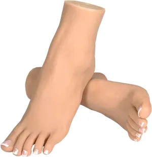 ZHY 1 Pair Silicone Lifesize Female Mannequin Foot Display Jewerly Sandal Shoe Sock Display Art Sketch with Nail (Wheat Color)