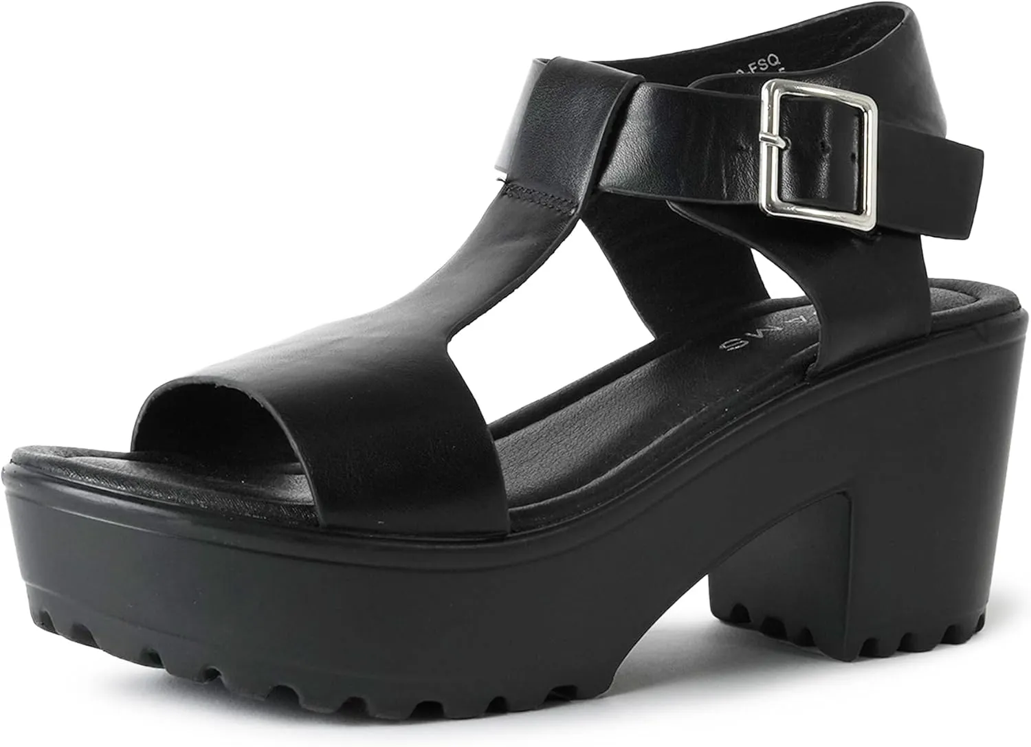 ZooShoo J. Adams Corby Platform Sandal - Low Heel T-Strap Open Toe Flatform Ankle Strap, Black Pu, 8