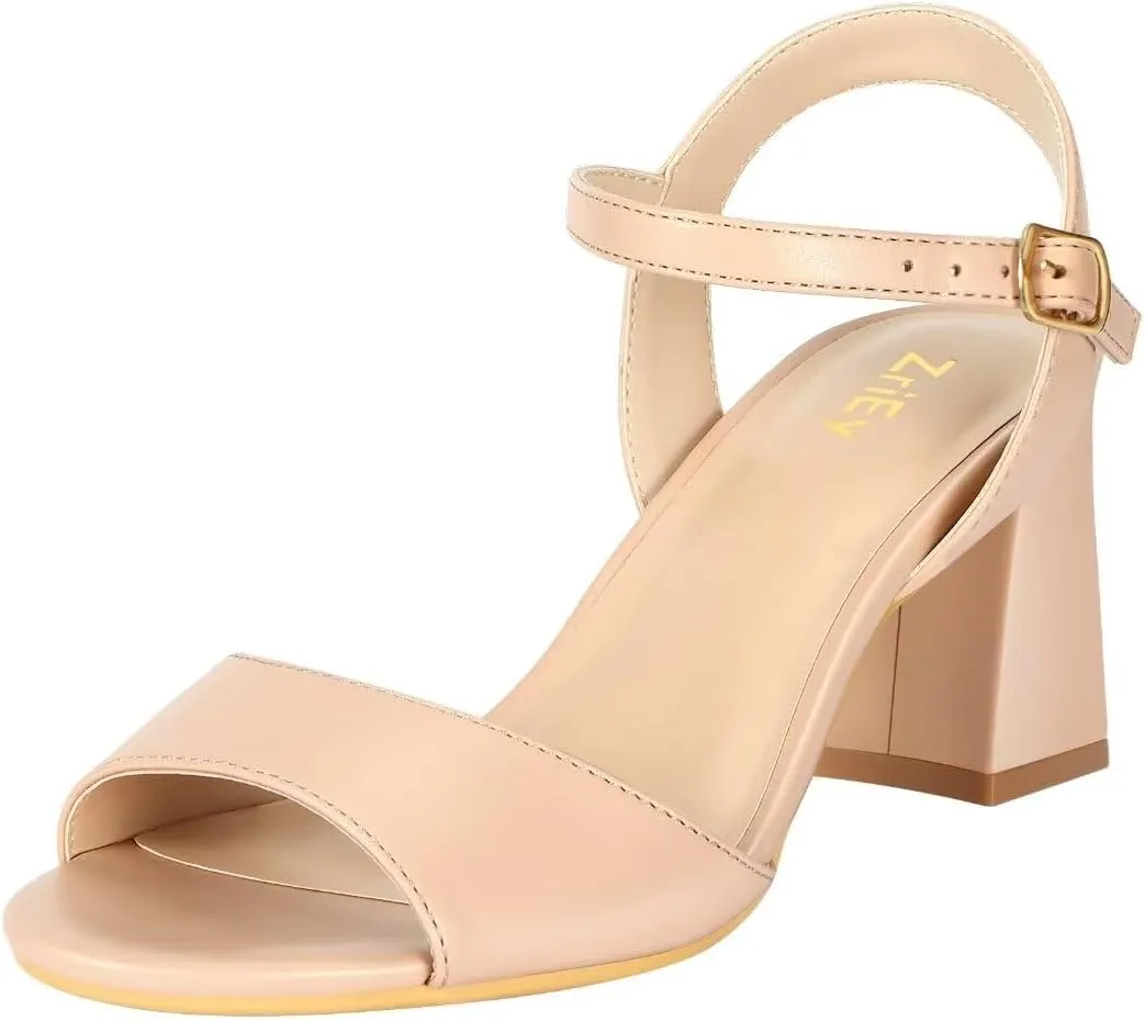 ZriEy 2.8 Inch Strappy Chunky Block Heeled Sandals for Women Open Toe Ankle Strap Mid High Heels Weddings Parties Daily Wear Shoes