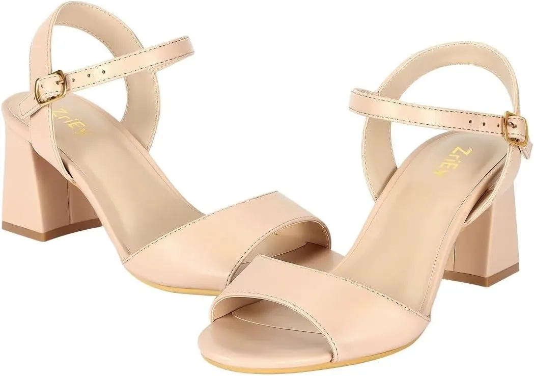 ZriEy 2.8 Inch Strappy Chunky Block Heeled Sandals for Women Open Toe Ankle Strap Mid High Heels Weddings Parties Daily Wear Shoes