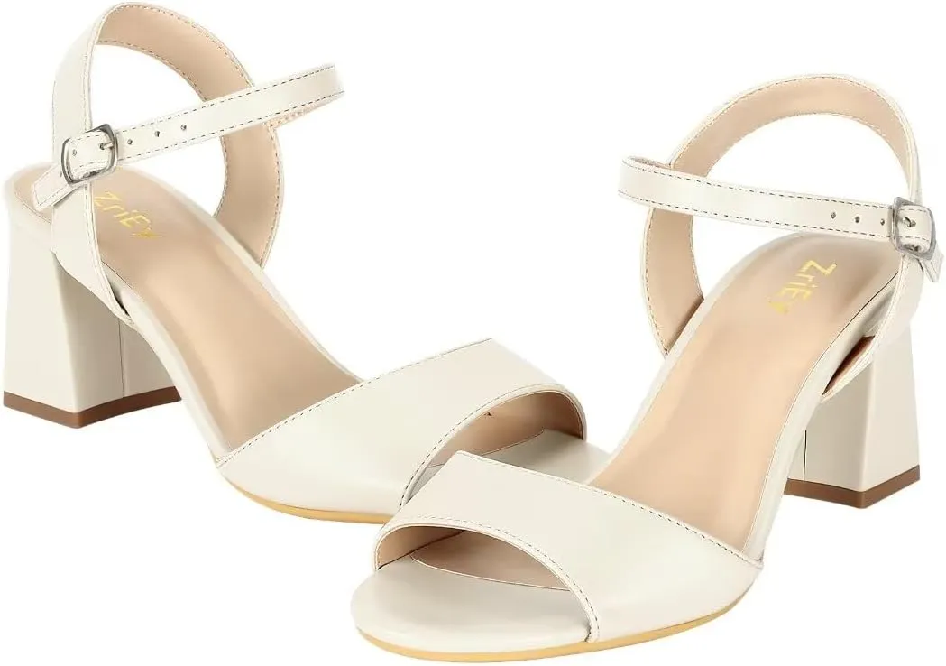 ZriEy 2.8 Inch Strappy Chunky Block Heeled Sandals for Women Open Toe Ankle Strap Mid High Heels Weddings Parties Daily Wear Shoes