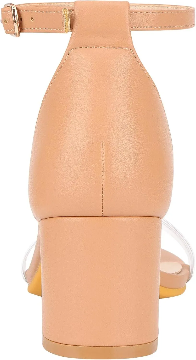 ZriEy Chunky Heels for Women Strappy Platform Sandals Open Toe Heeled Sandals Ankle Strap Adjustable Buckle Lucite Chunky High Heel Shoes