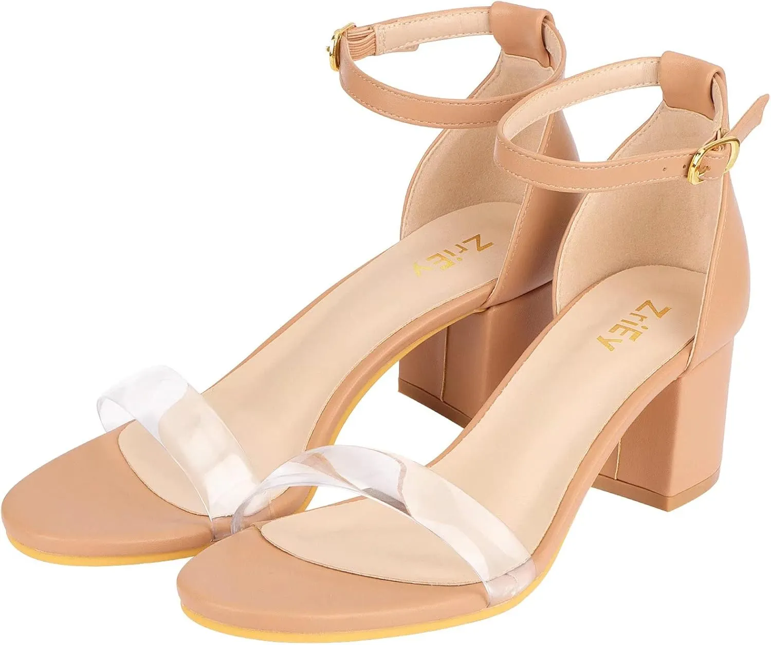 ZriEy Chunky Heels for Women Strappy Platform Sandals Open Toe Heeled Sandals Ankle Strap Adjustable Buckle Lucite Chunky High Heel Shoes