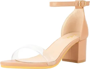 ZriEy Chunky Heels for Women Strappy Platform Sandals Open Toe Heeled Sandals Ankle Strap Adjustable Buckle Lucite Chunky High Heel Shoes