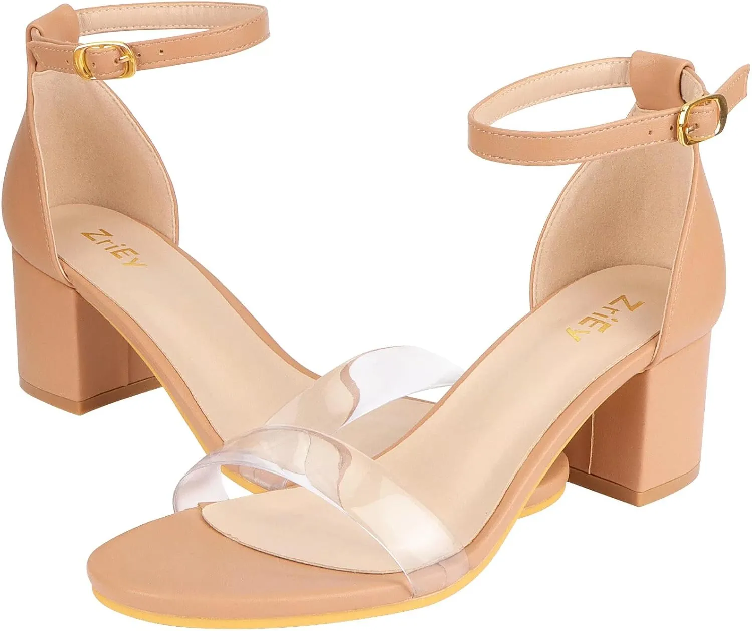 ZriEy Chunky Heels for Women Strappy Platform Sandals Open Toe Heeled Sandals Ankle Strap Adjustable Buckle Lucite Chunky High Heel Shoes