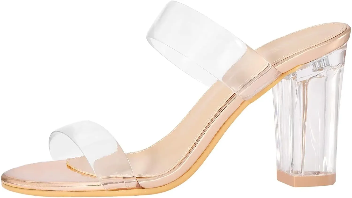 ZriEy Women's Chunky Block Open Toe Mid High Heeled Sandals Two Strap Slip on Heels Slide Sandals for Party Wedding Dress Dating Daily Pumps Shoes
