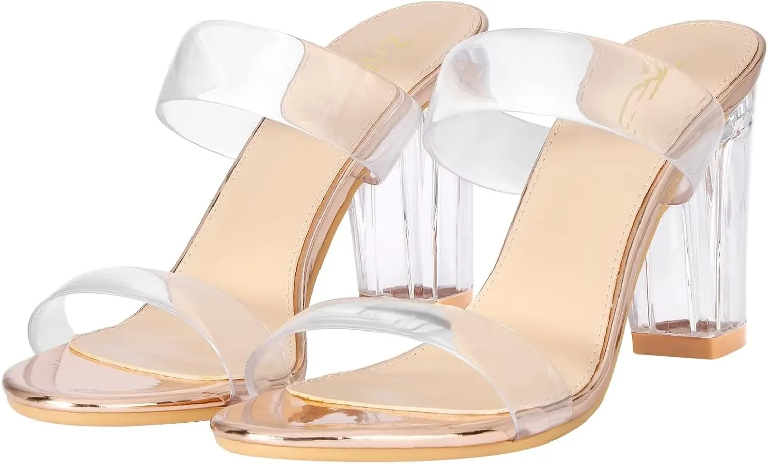 ZriEy Women's Chunky Block Open Toe Mid High Heeled Sandals Two Strap Slip on Heels Slide Sandals for Party Wedding Dress Dating Daily Pumps Shoes