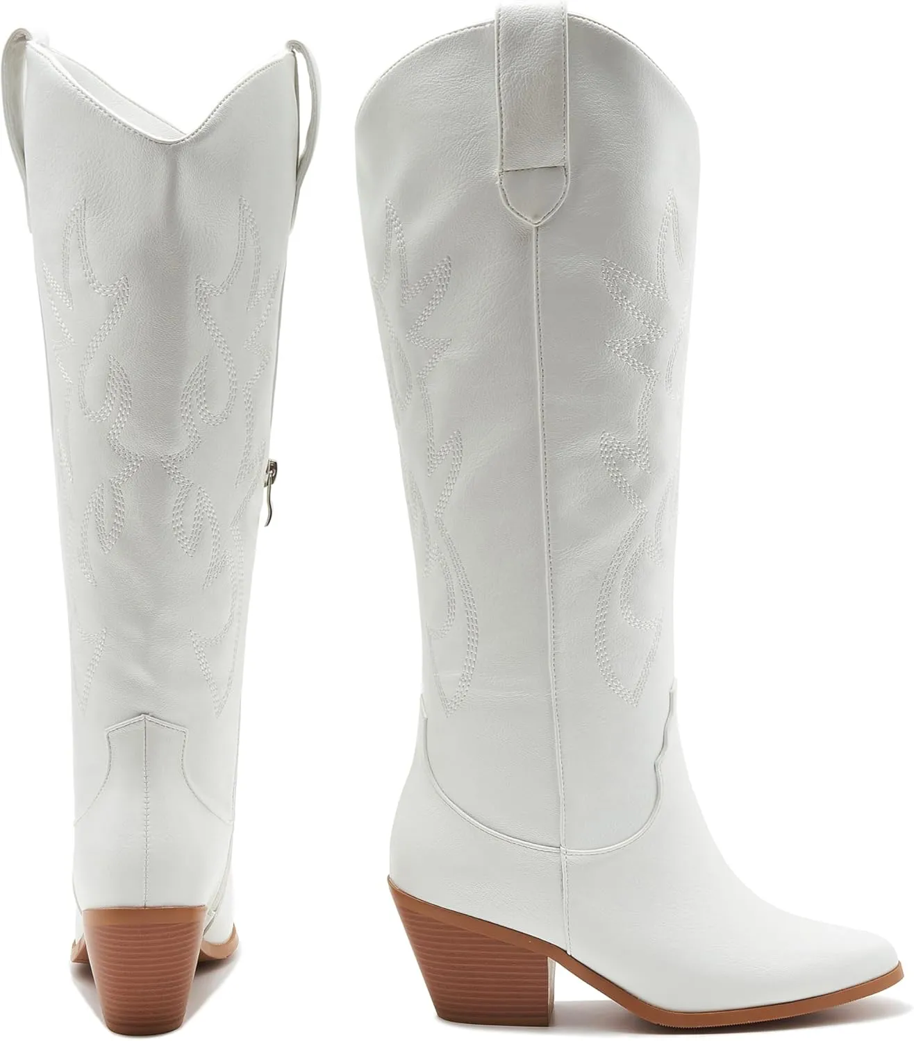 ZXHYZLZ Cowboy Boots For Women 2-Inch Low Heel Comfortable Tall Knee High Western Cowgirl Boots Pointed Toe Botas Vaqueras Para Mujer Classic Embroidered Chunky Heel