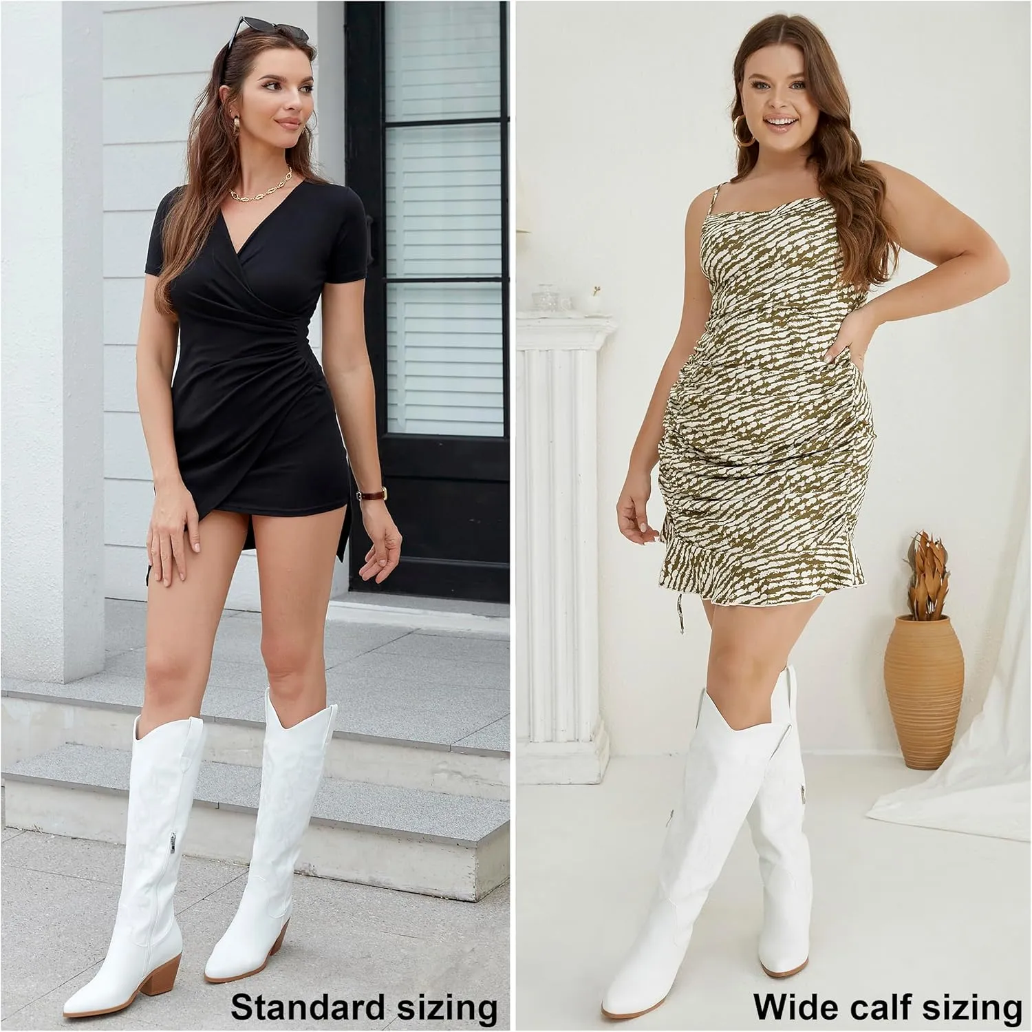 ZXHYZLZ Cowboy Boots For Women 2-Inch Low Heel Comfortable Tall Knee High Western Cowgirl Boots Pointed Toe Botas Vaqueras Para Mujer Classic Embroidered Chunky Heel